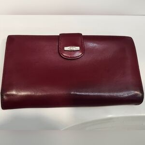 Used Authentic Longchamp Roseau Burgundy Patent Leather Kisslock Frame Wallet